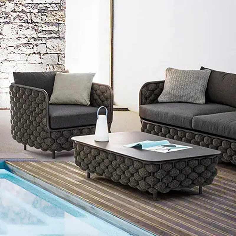 Sederhana modern rekreasi rotan menenun sofa luar ruangan halaman taman villa luar ruangan tabir surya tahan air teras kursi rotan furniu