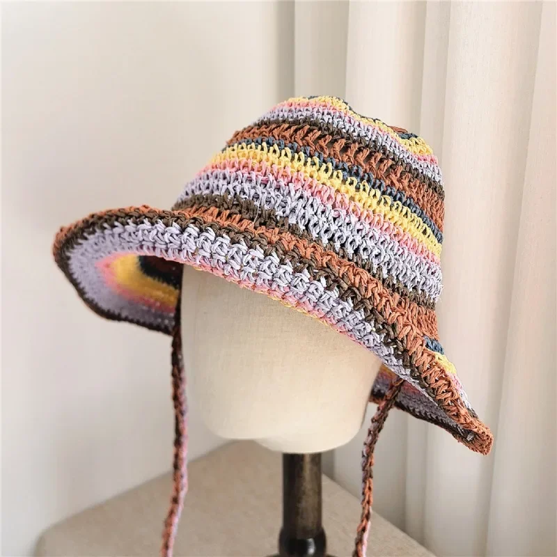 Women's Summer Fine Straw Woven Beach Hat Breathable UV Protection Vacation Cap