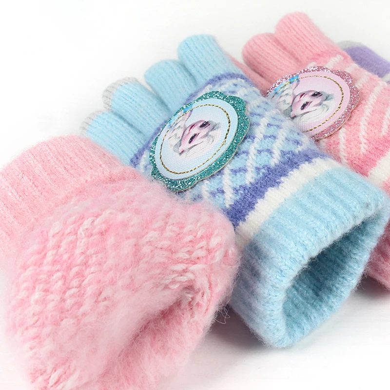 جديد الكرتون ل إلسا الأميرة قفازات خمسة أصابع الأطفال قفازات الشتاء الدفء الفتيات طفل منفصلة إصبع لطيف هدية #4