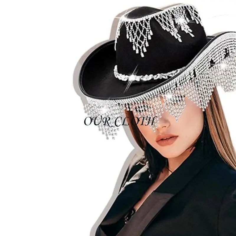 Vacation Cowboy Hats Shimmering Tassels Hand Beading Diamond for Club Carnivals Y1AC