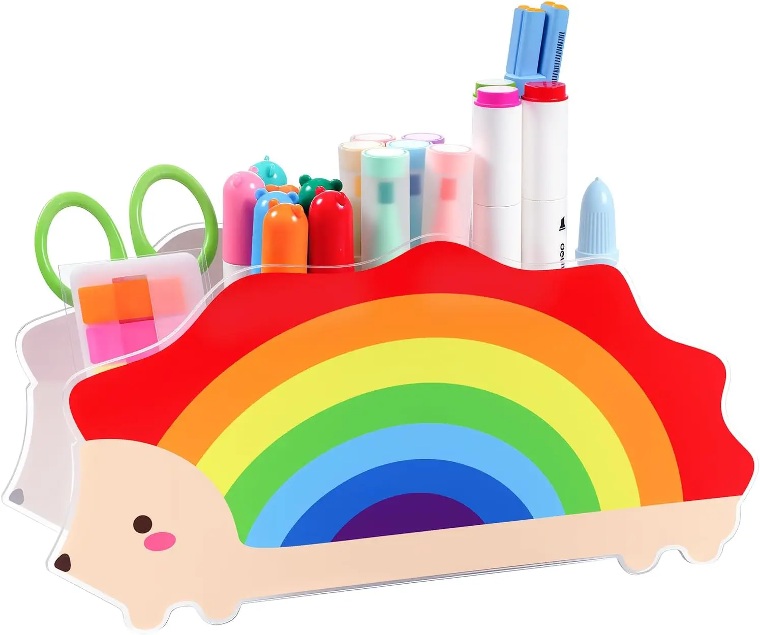 

Радужная акриловая подставка для ручек, милая подставка для хранения в форме ежика, подходит для школьных принадлежностей и украшения комнаты.