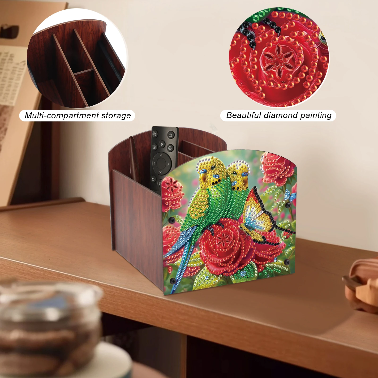 مجموعة صندوق تنظيم اللوحة الماسية، الببغاء الأخضر DIY شكل خاص الماس متعدد المقصورات صندوق تخزين اليدوية ديكور المنزل هدية #4