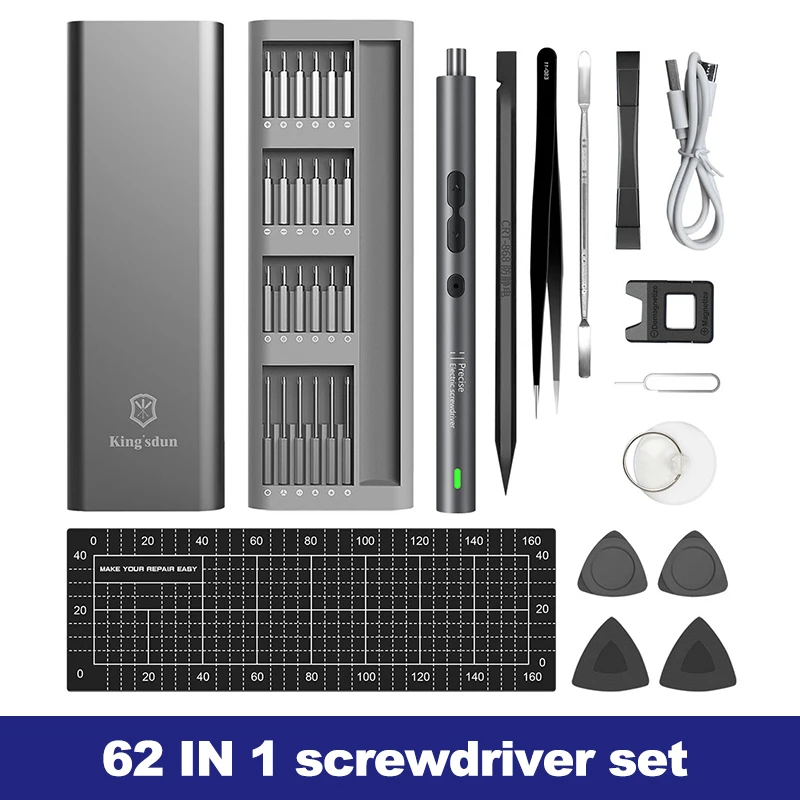 Juego de destornillador eléctrico 62 en 1, mango de precisión, kit de herramientas portátil, inalámbrico, con puntas pequeñas para reparación de teléfonos y relojes 6