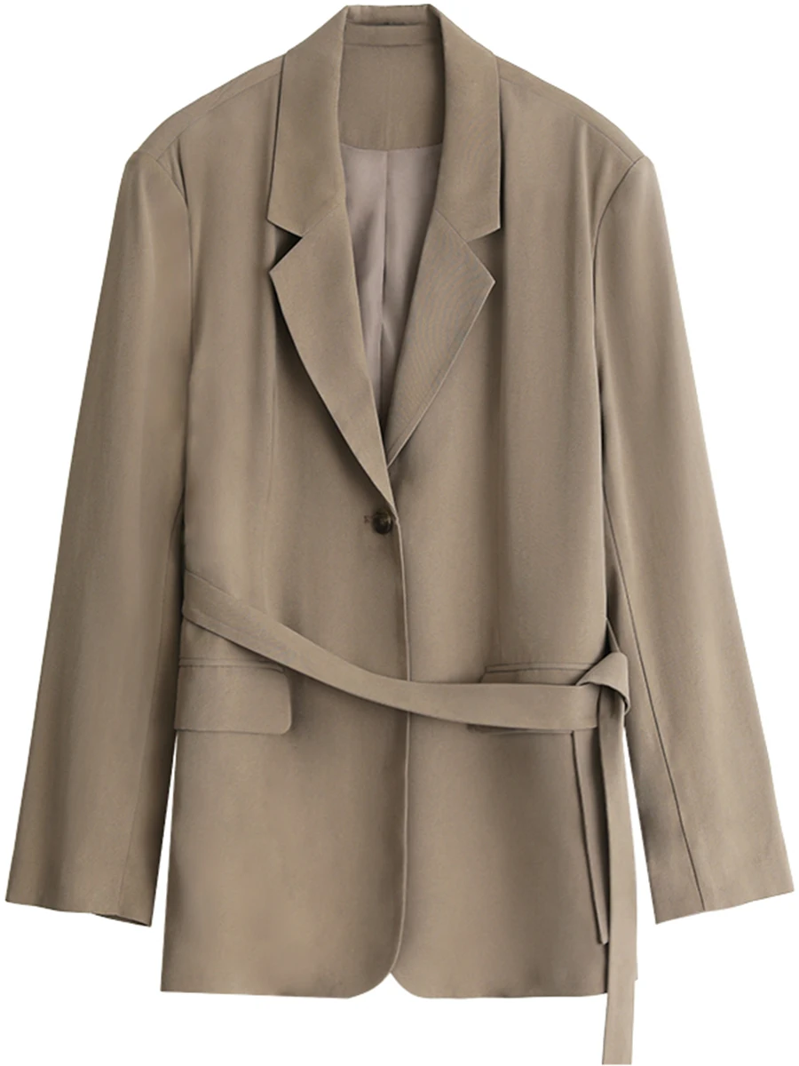 CHIC VEN-Blazer à simple boutonnage pour femme, manteau mi-long, ceinture décontractée, vêtements pour femme, nouveau, printemps, été, 2024