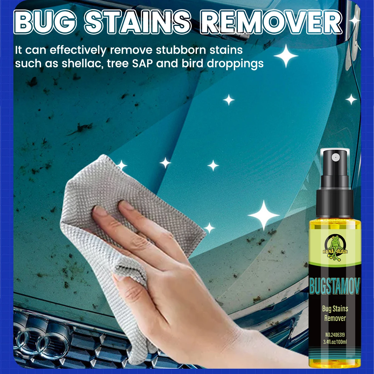 Insect resin and tree resin cleaner, bird dropping remover, and paint surface strong stain remover.