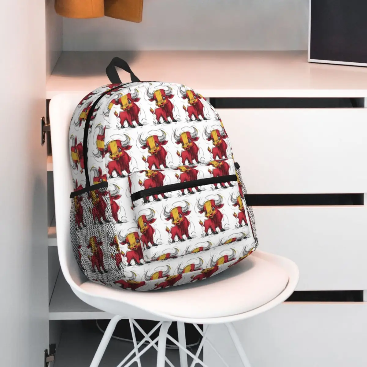 Spain Flag Cartoon Bull With National Colors Backpack Daypack Large Capacity Kids BookBag School Bag Shoulder Bags for Men Women