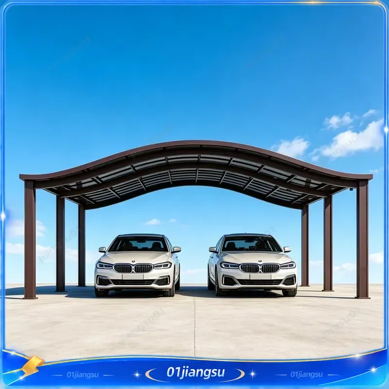 Double Car Aluminum Carport Curved Polycarbonate Roof Windproof Durable Metal Garage Shelter Outdoor Vehicle Parking Canopy