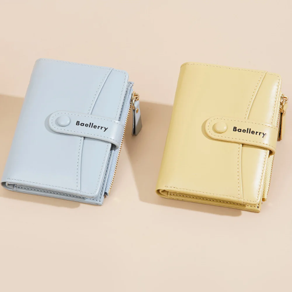 Simple Women Short Double Fold Coin Bag Watllet Pu Soft Dollar Zipper Bag Ladies Card Holder Buckle Purse For Gift
