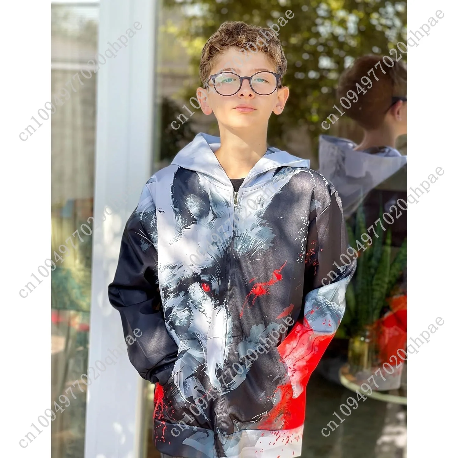 Idgreatim 6-14T الأولاد زمم هوديس الاطفال 3D الرسم هودي البلوز سستة البلوز مع جيوب #2