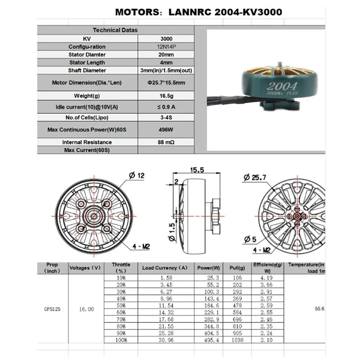 2004 PLUS 1800KV Brushless Motor Suitable for 3-4S Battery FPV Model Aircraft Motor for DIY Upgrade