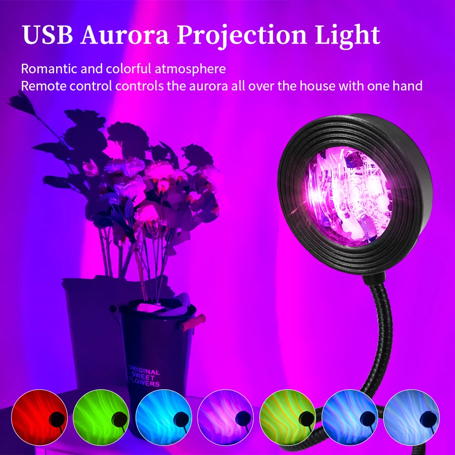 

USB Aurora Projector Light LED Galaxy Star Projector RGB Color Car Atmosphere Lamp Bedroom Night Light Party Decor Touch Control