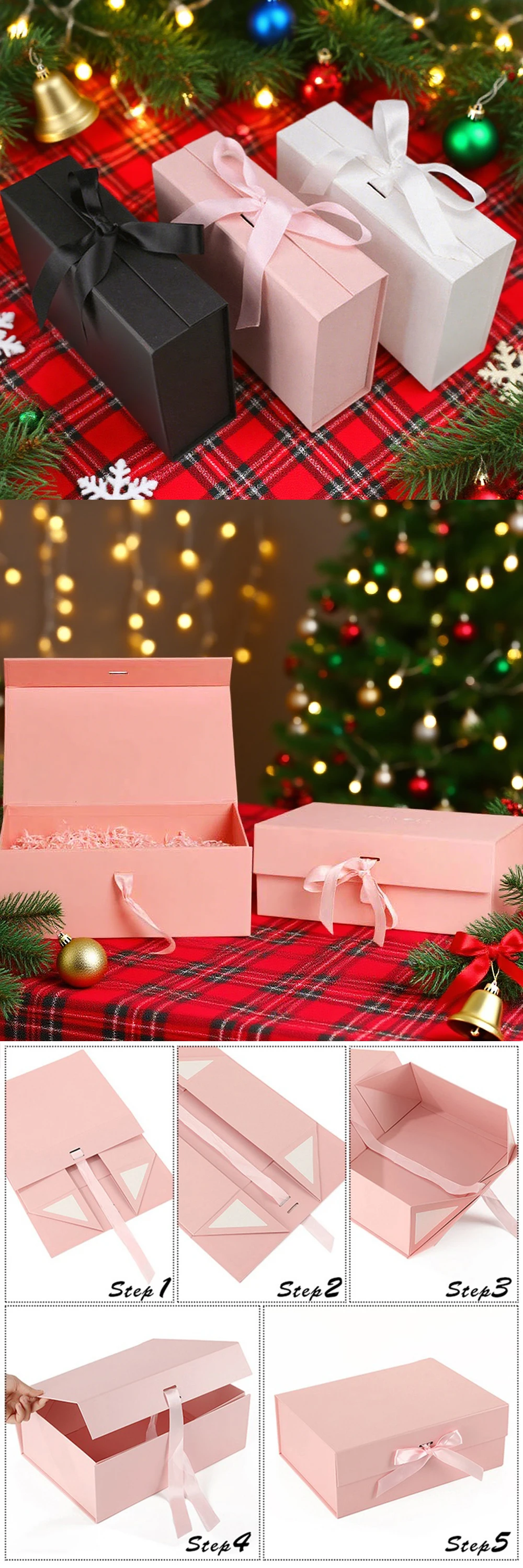 23 cm Luxus-Band-Geschenkbox-Set Rosa Schwarz Weiß 3 Farben erhältlich Geschenkbox Lafite Grass Grußkarte Souvenir-Paket-Set ZYF – Detail 2