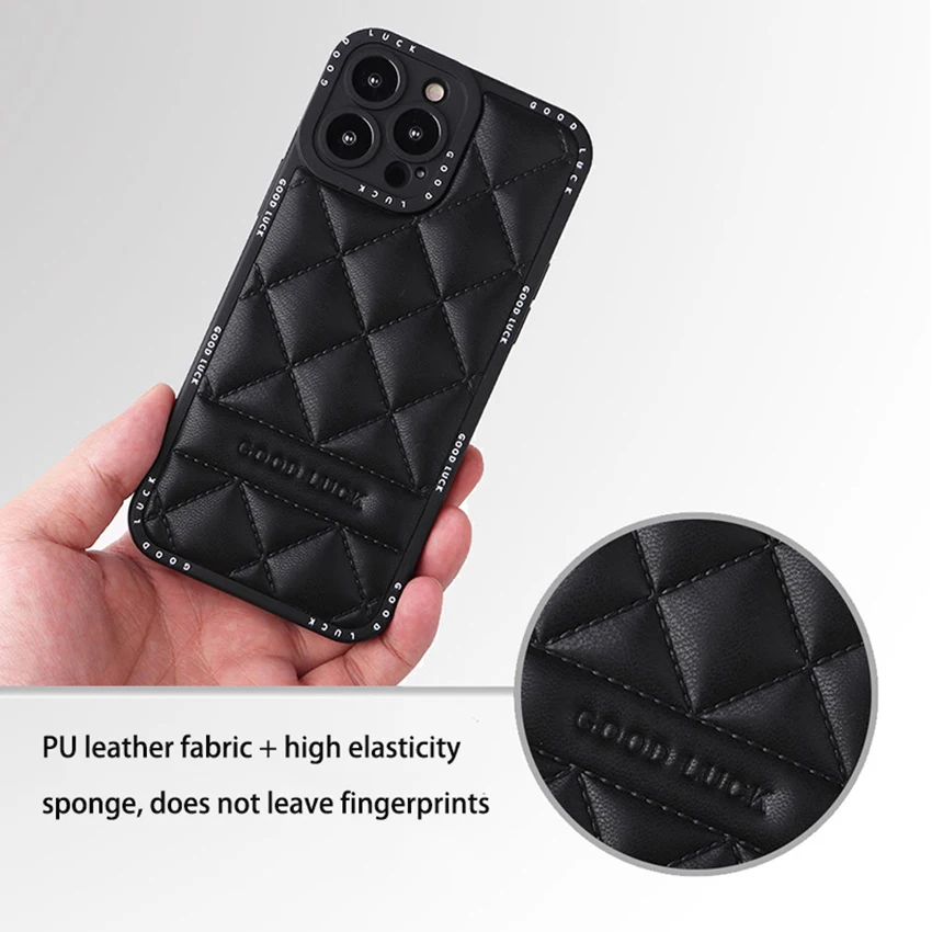 Leather Feel Phone Case For Iphone 15 14 13 Pro 12 11 Max Plus Diamond Plaid 14Pro Phone Case Silicone 15Promax Cover Soft Shell