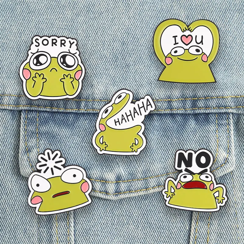 Stimmungsreiche Frosch-Emaille-Pins, lustige Cartoon-Stimmungs-Zitate-Broschen, „Ich liebe dich“-Herz-Reversnadeln, Schmuckgeschenk für Kinder und Freunde