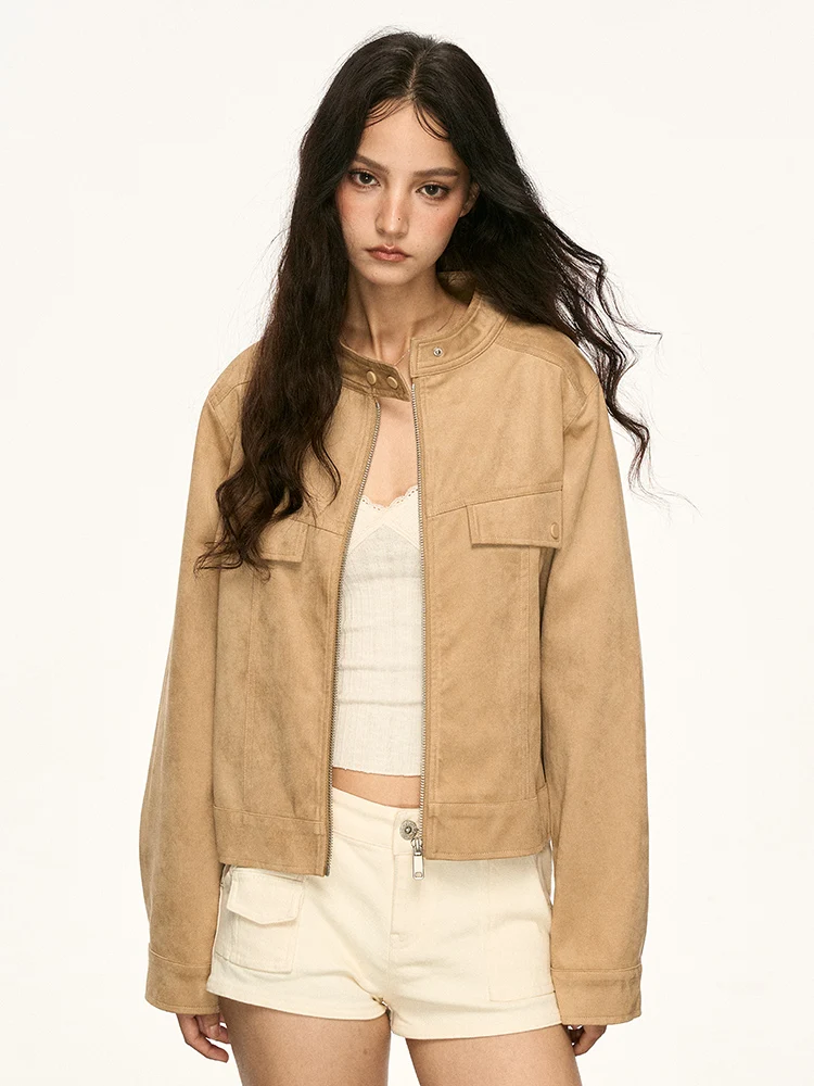 

Aaisup American Retro Stand Collar Jacket Women's Spring Autumn New Design Versatile Casual Short Top Trendy