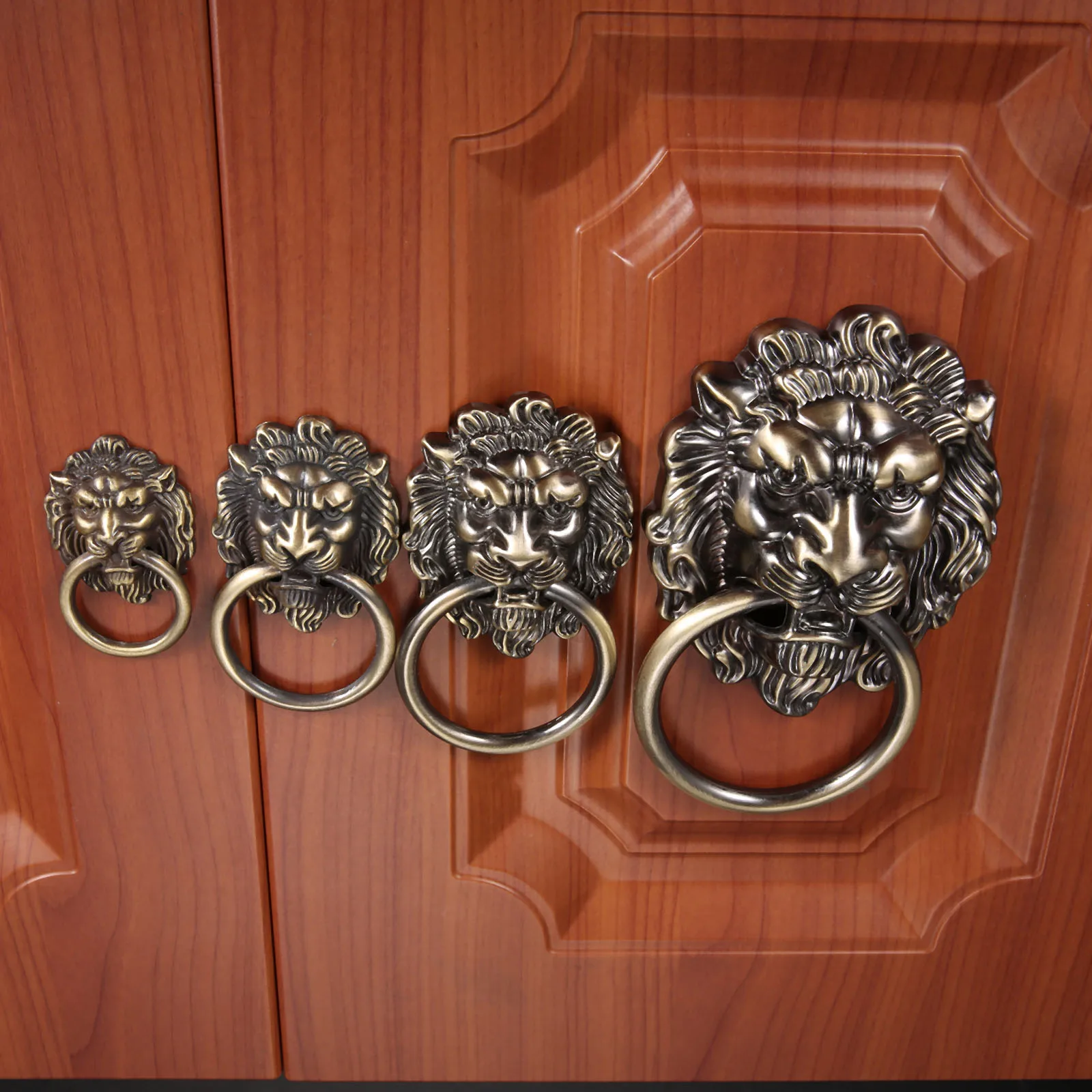 DRELD Vintage Lion Head Cabinet Knobs and Handles Furniture Door Antique Furniture Handles Cabinet Drawer Pull Handle Knob Ring