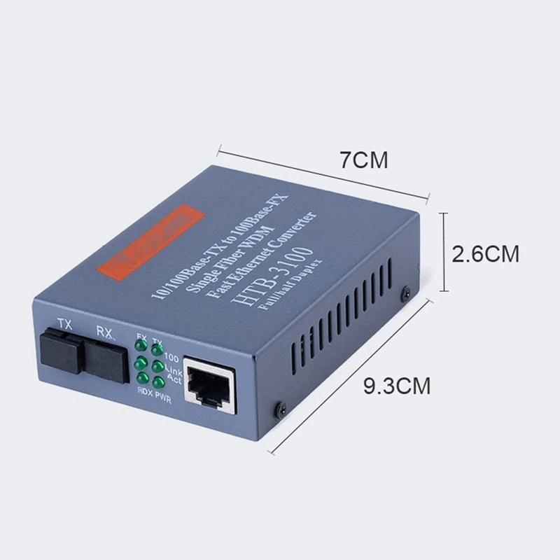 1 Pair HTB-3100 25Km SC 10/100M Fiber Transceiver Single Mode Single Fiber Transceiver EU Plug