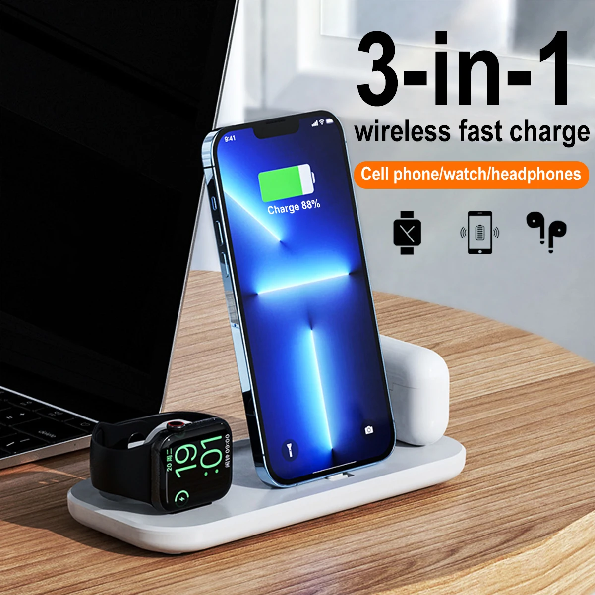 

3 In 1 Wireless Charger Stand Dock For Apple Watch 9 8 Airpods Pro Multiple Devices Fast Charging Station For IPhone 14 13 12 11