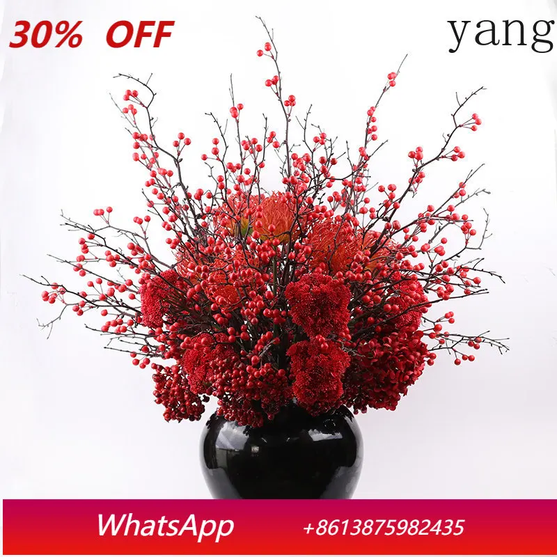 

LTT red simulated flower potted plant ornament modern light luxury TV cabinet dining table flower pendulum