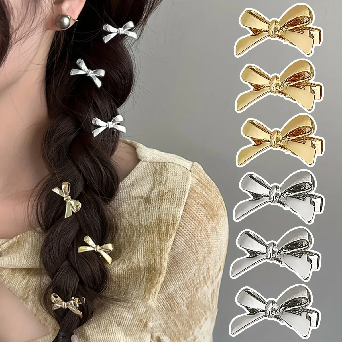 

6 Pieces of Women's New Golden Bow Mini Hairpins, Sweet and Cool Girl Bangs Hairpins and Hair Accessories