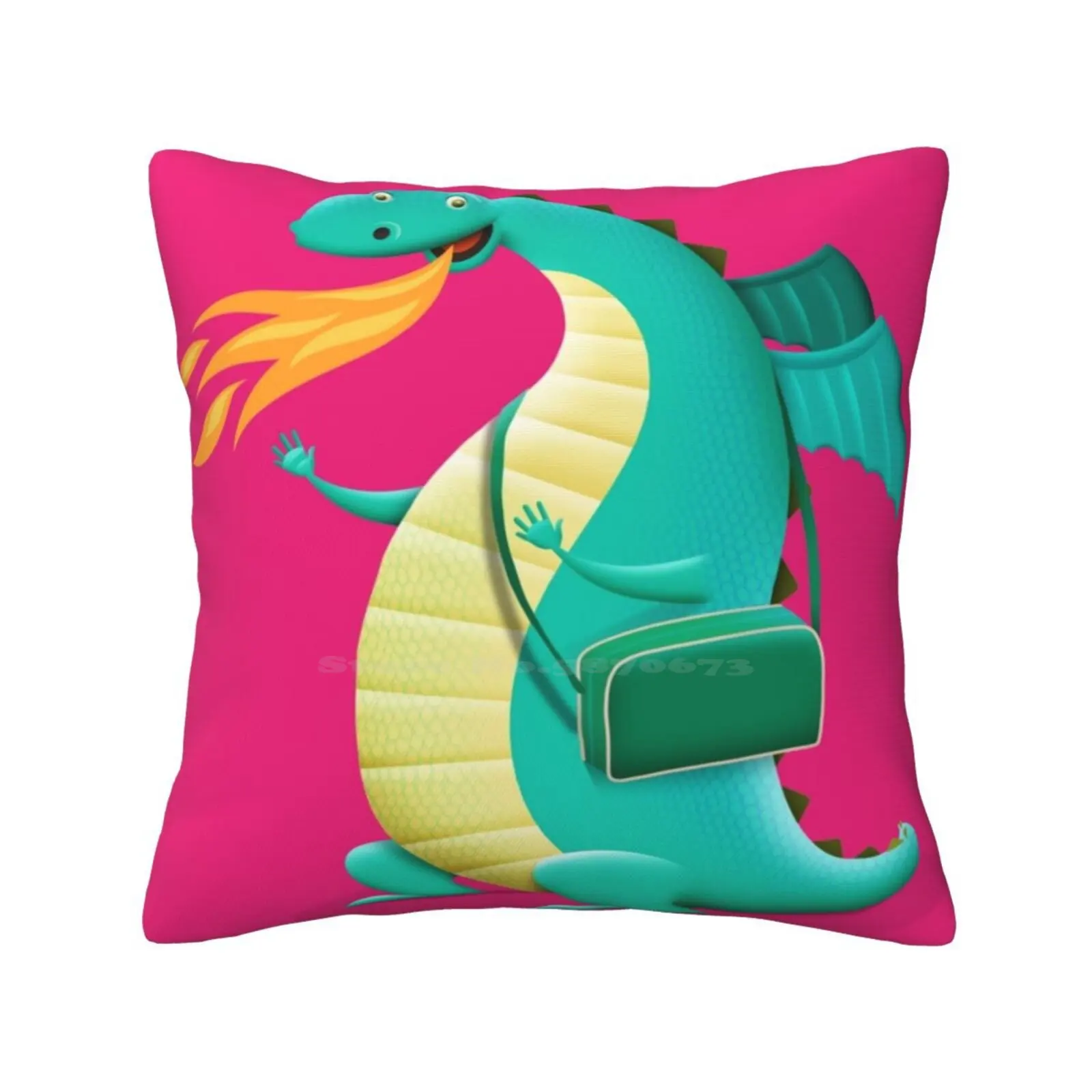 Sunshine Dragon Home Sofa Car Cushion Cover Pillowcase Dragon Monster Humour Fire Fun School Child Kids