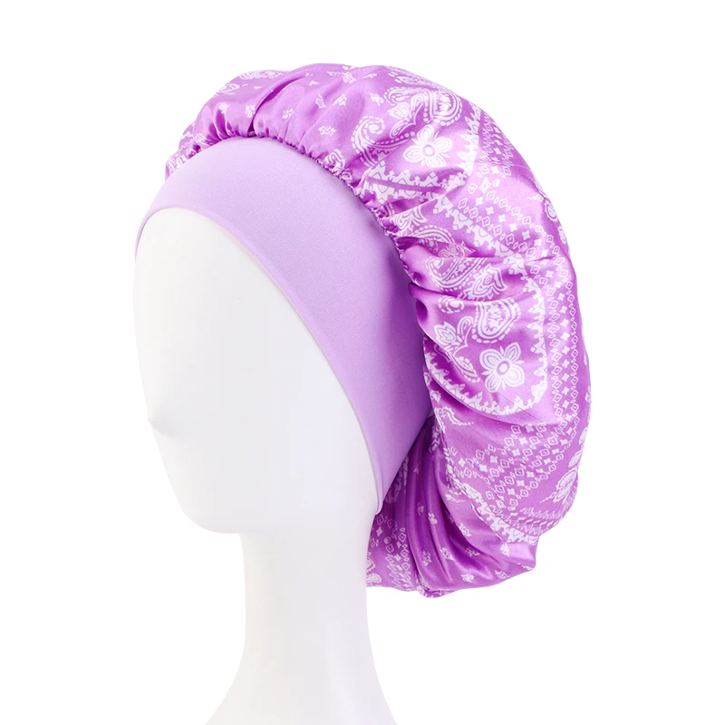 New Soft Satin Bonnet For Women Chemo Cap Paisely Pattern Night Sleep Silky Hat Wide Elastic Band Hair Care Head Cover Wholesale