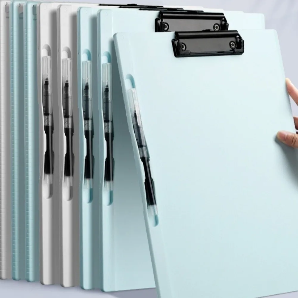 Durable A4 File Folder Clipboard Plastic with Pen Holder Writing Splint Metal Clip Letter Size Writing Clipboard Stationery
