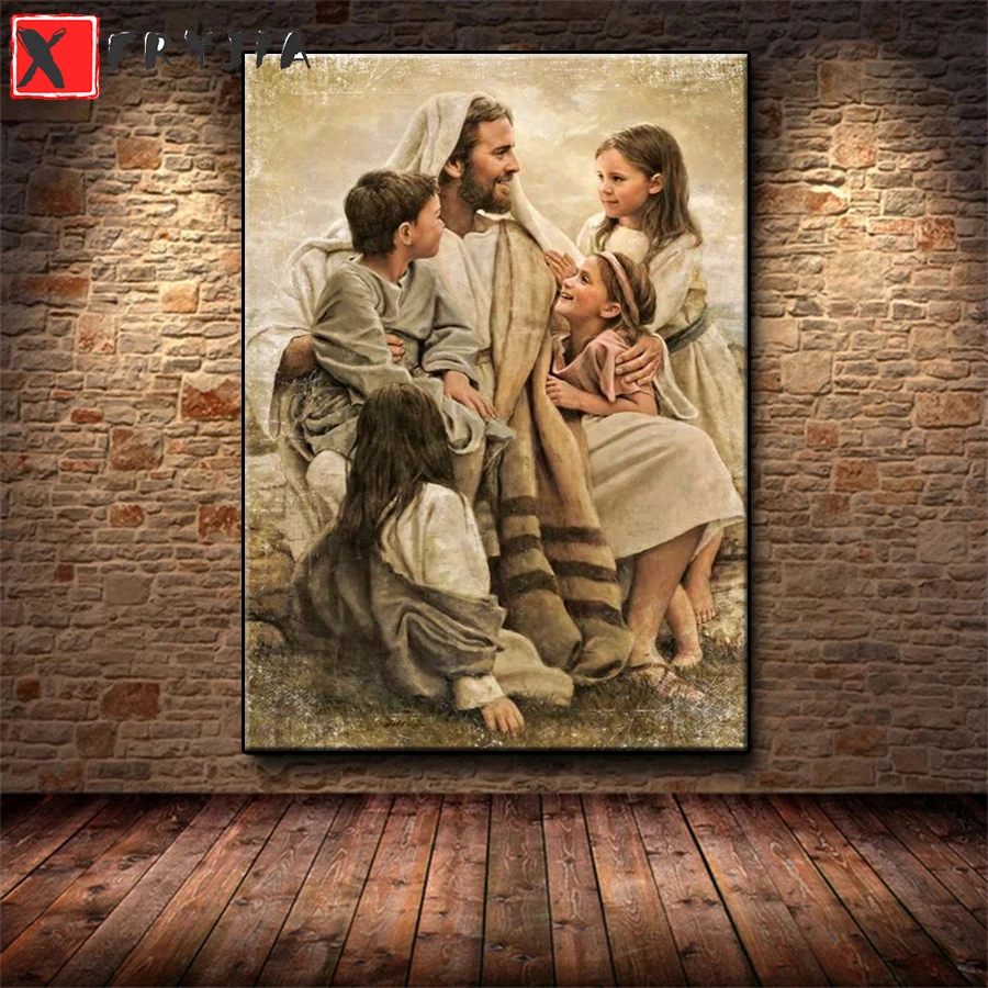 Diamond Mosaic The Loving Christ Jesus And Children Picture Of Rhinestone Diamond Painting Cross Stitch Embroidery Wall Art