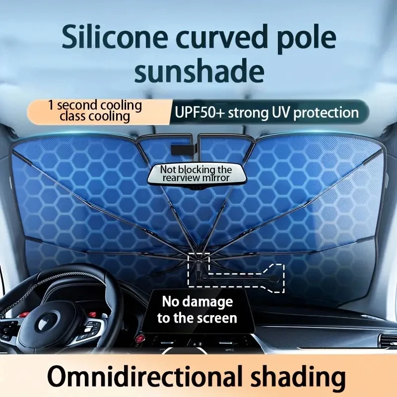 

360° adjustable car sunshade with bendable handle, foldable & UV-proof, fits all vehicles for sun protection & glare reduction