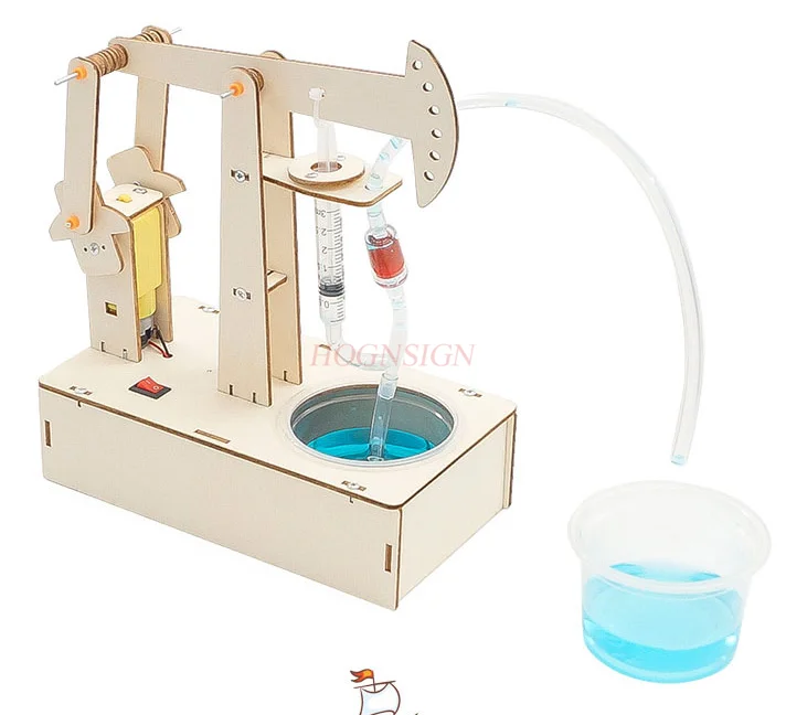 diy fisica brinquedos para criancas montagem bem bombeamento modelo de exploracao de petroleo wooden puzzle ferramentas de ensino estudantes 01