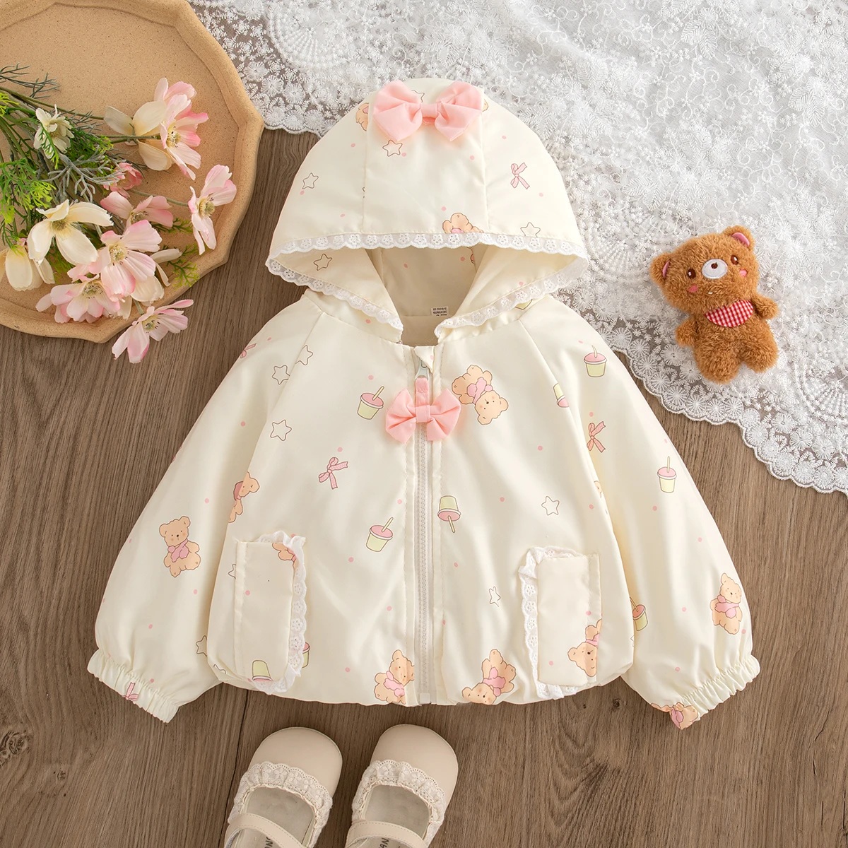 

Spring And Autumn New Pink Bow Baby Girl Coat, Cute Cartoon Children'S Long Sleeve Clothes For Babies Aged 9 Months To 4 Years