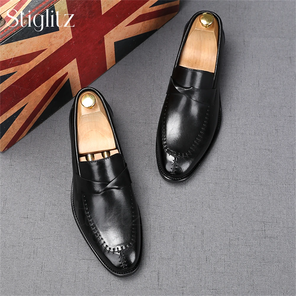 Mocassins en cuir noir de style concis pour hommes, chaussures provoqué d'affaires à la mode, chaussures plates élégantes pour banquet et mariage, Kink Designer