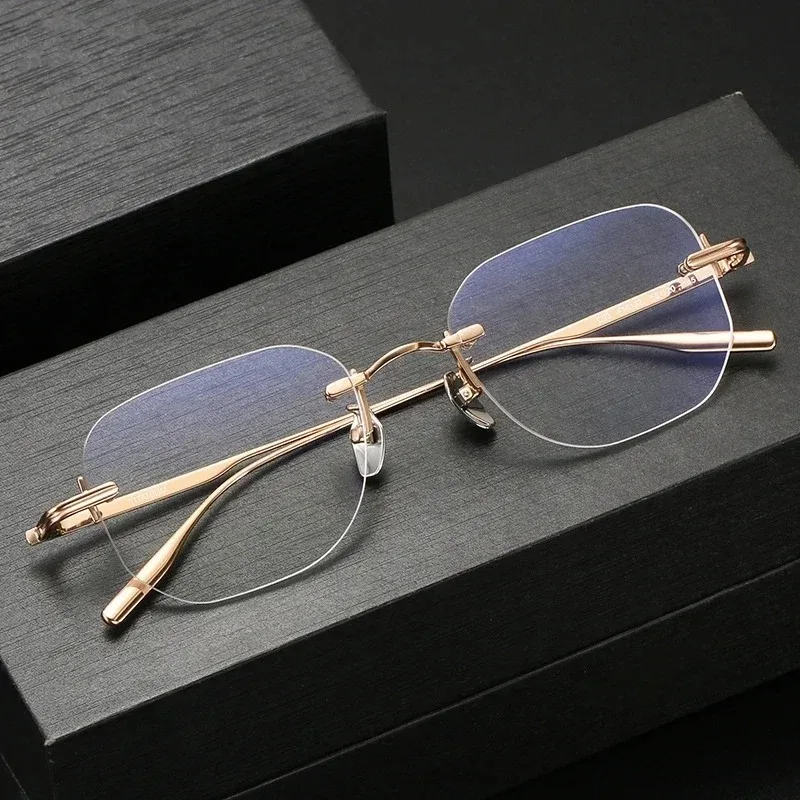 

Pure Titanium Rimless Frame Optical Prescription Eyeglasses Ultra-light Luxury Glasses For Men Women F1013 Custom Lenses
