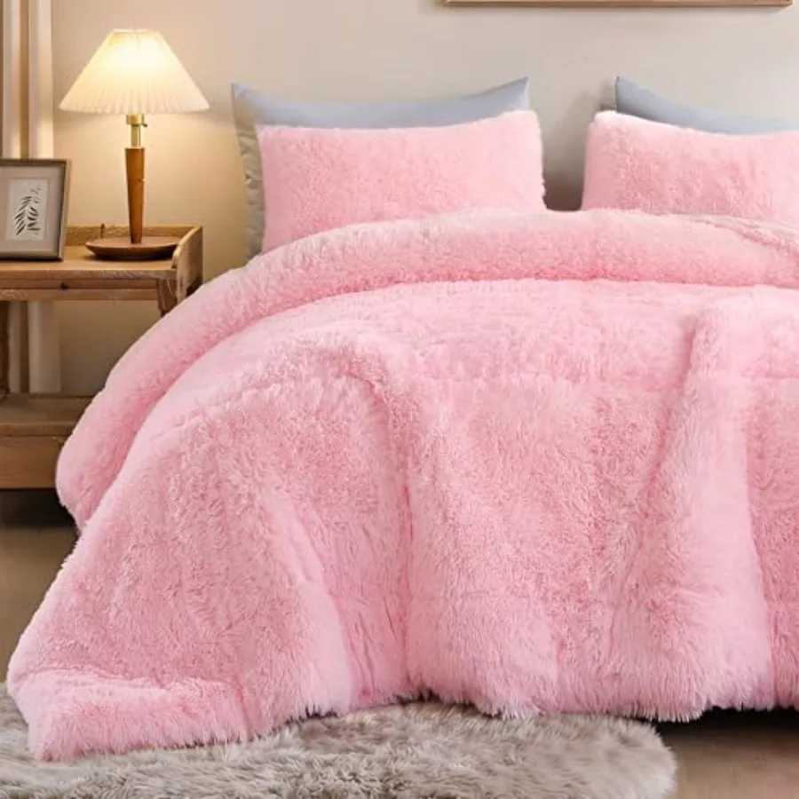 

Fluffy Comforter Set, Faux Fur Comforter Set Size, Luxury Fuzzy Bedding Set, Soft Shaggy Bed Set for All Season, 3 Pieces - 1 C