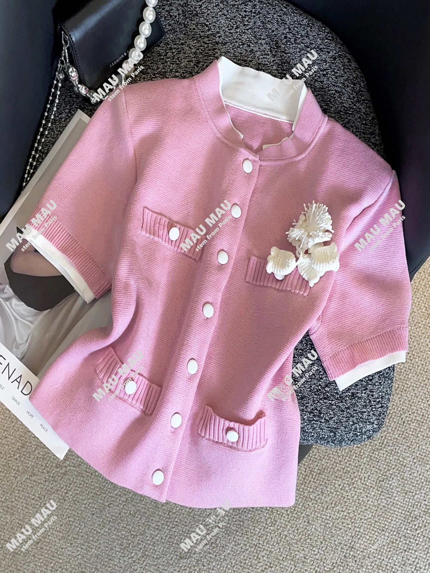 

Сладкий цветочный вязаный кардиган-топ для женщин, средней плотности, с 3D-цветами, подходит для повседневной носки...