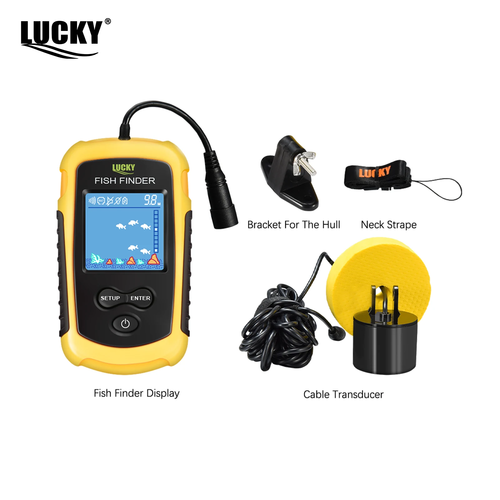 LUCKY FF1108-1 Buscador de peces portátil Pesca en hielo Sonar Sonda Alarma Transductor Buscador de peces 0,7-100 m Sonda de eco de pesca