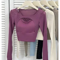 Women's Slim Fit ort Sve T-irt Long Sve Hollow out Design Yoga Top Sensual Clever Triy Casual Polyester Fiber
