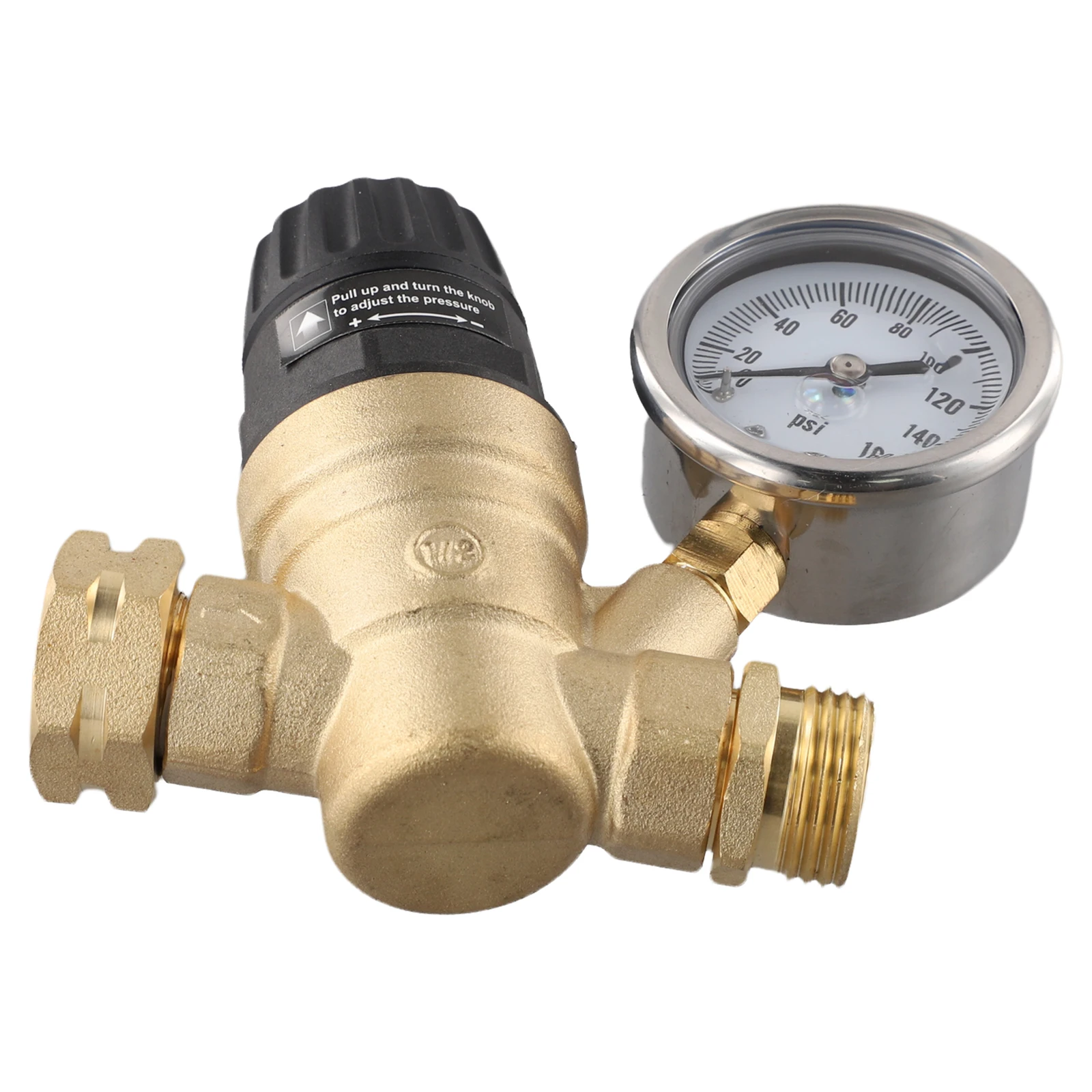 3/4in Brass Water Pressure Regulator Reducer With Gauge Meter For Hydraulic Instability Purifier For Camper Garden Hose Traile