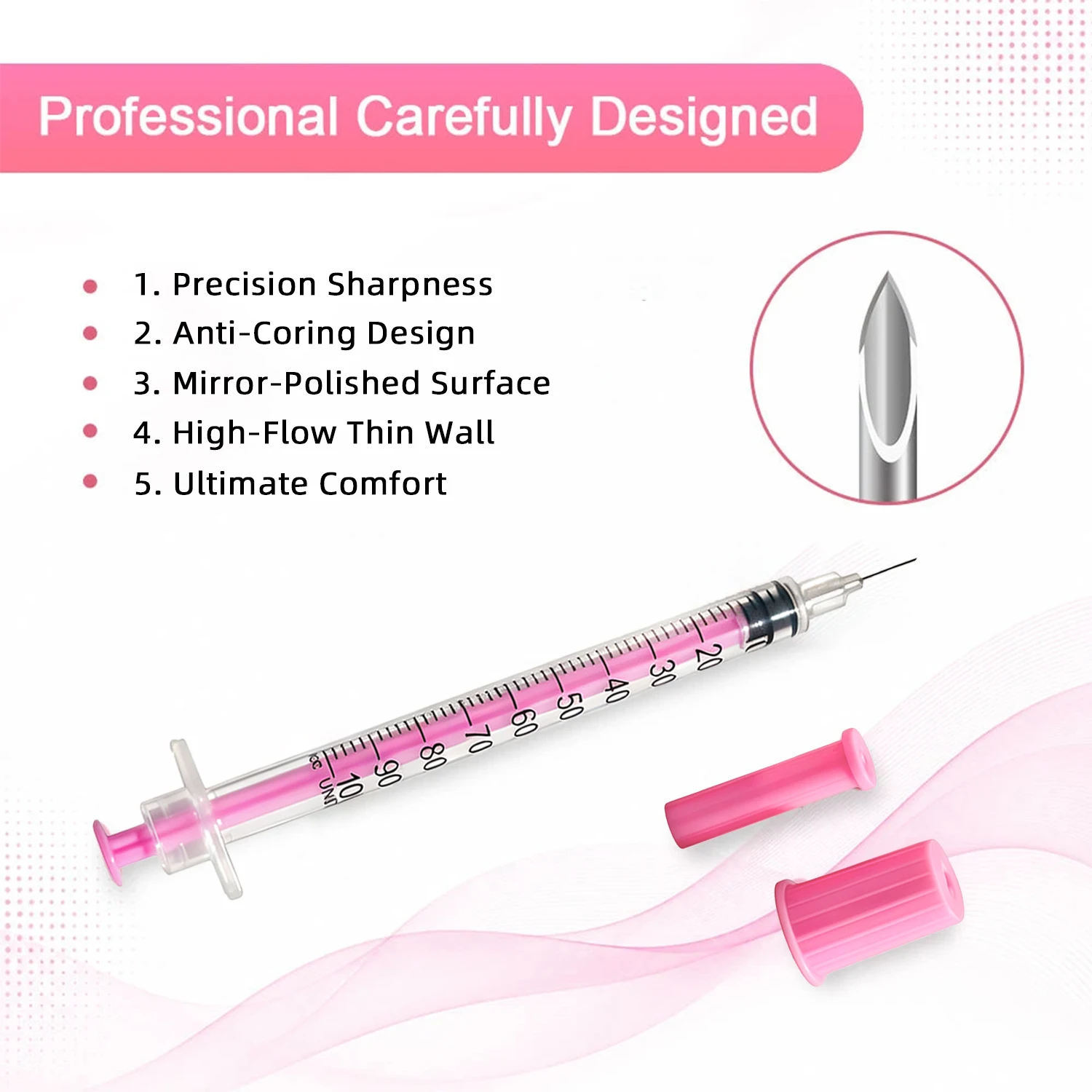 10/30/50 Stück 1ml Rosa Insulinspritze mit 8mm Nadel, EO-Gassterilisiert in Blisterverpackung für Schönheitsgeräte, Einwegartikel – Detail 5
