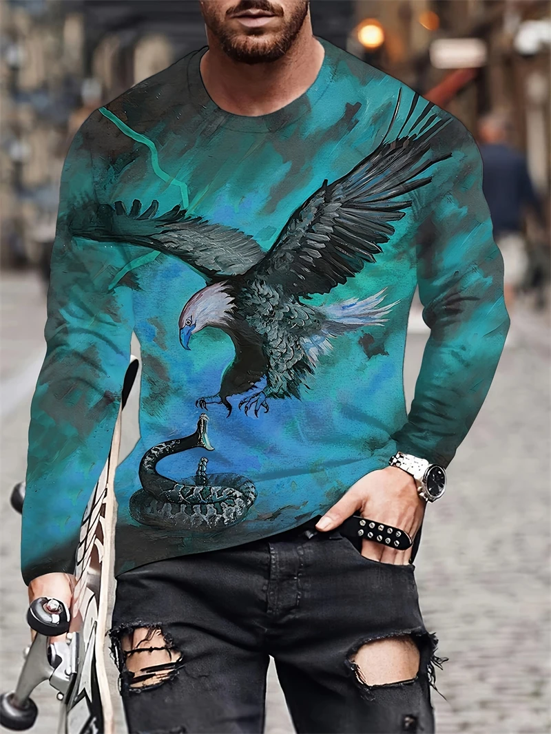 Fashion Eagle 3D Shirts Graphic Tee Men's Casual Comfortable Long Sleeve T Shirt Animal Patterned Designer Clothes Men Tops