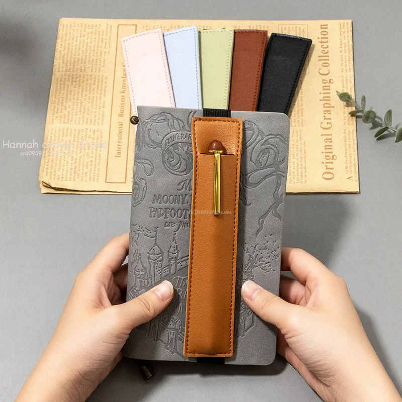 Vintage Leather Pen Pouch with Secure Strap Attaching to Books Notebook Multi-Functional Pencilcase Portable Cowhide Pencil Case