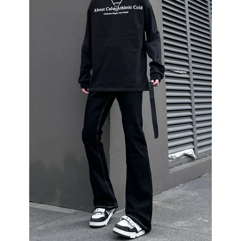American Retro Ribbon Flared Jeans For Men Spring Autumn New High Street Cool Versatile Straight Pants