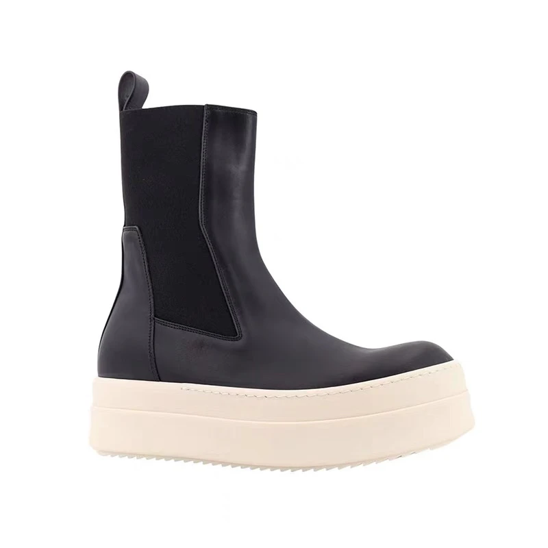 

NIGO Men's Basic Cowhide High-top Dark High Street Chelsea Boots Tide Autumn Thick Bottom Round Head RO Short Shoes #NGSH1579