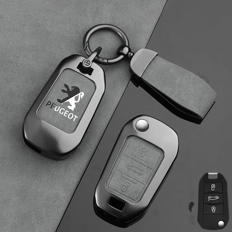 Zine Alloy Car Key Case Cover Key Bag Shell Holder Protection For Peugeot 208 308 408 508 2008 3008 4008 5008 Keychain Accessory