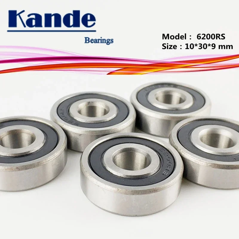Kande 10PCS 6200RS  Single Row Deep Groove Ball Bearing ABEC-5 6200 2RS  10x30x9 mm 6200RZ