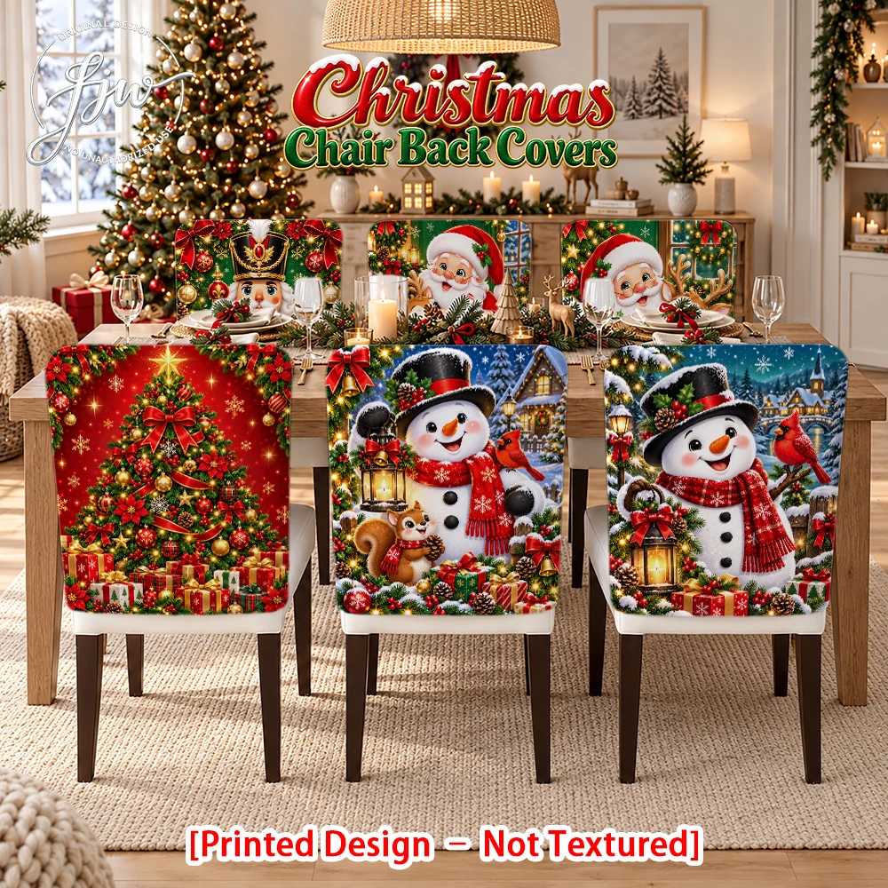 2/4/6pc Christmas Chair Back Covers Xmas Snowman Santa Nutcracker Holiday Dining Chair Slipcovers for Home Party Decor
