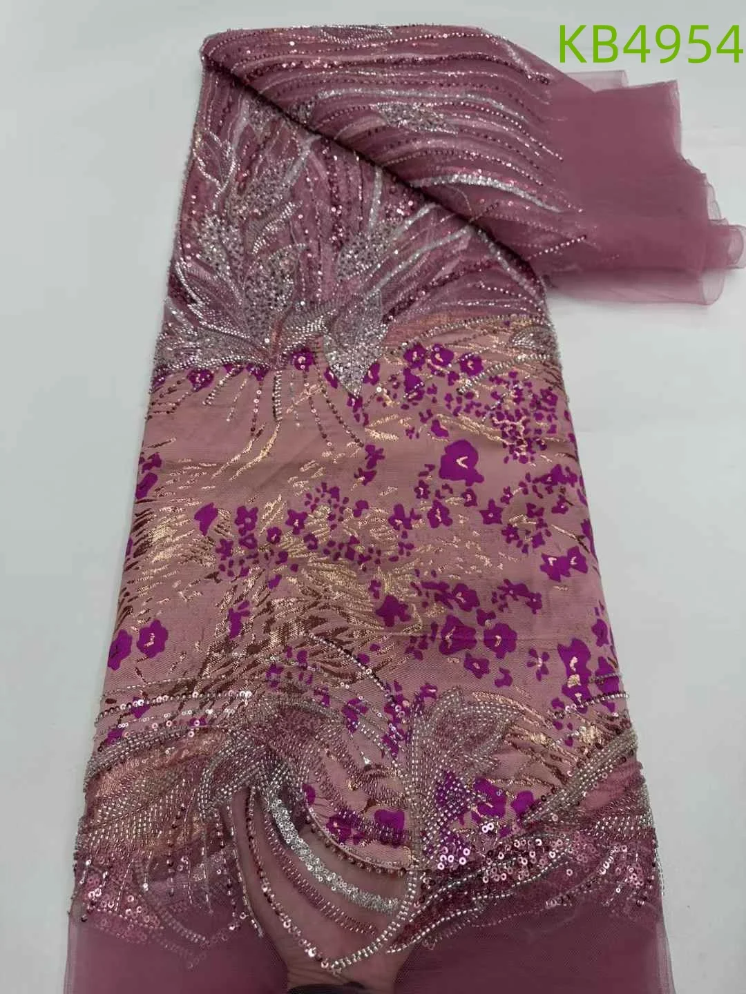 

Африканская кружевная ткань, 5 ярдов, высокое качество, 2024, кружевная ткань с бисером, бархатная тюль, кружевная ткань для шитья свадебного платья KB4955