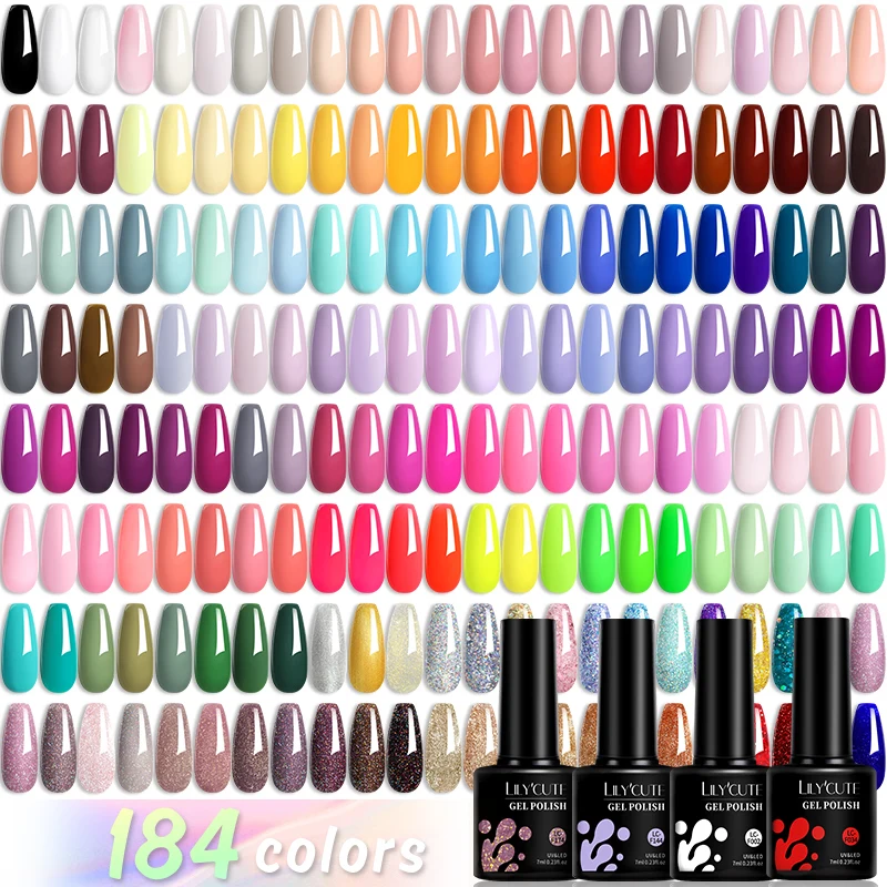 

LILYCUTE 184 Colors 7ML Gel Nail Polish Purple Glitter Sequins Manicure Base Matte Top Coat Soak Off LED UV Nail Art Gel Varnish