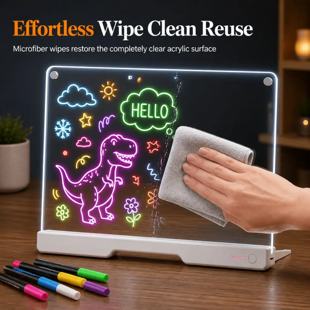 New Acrylic Acrylic LED Writing Board Colorful Lights Rechargeable Message Board USB Powered Illuminated Drawing Board Kids