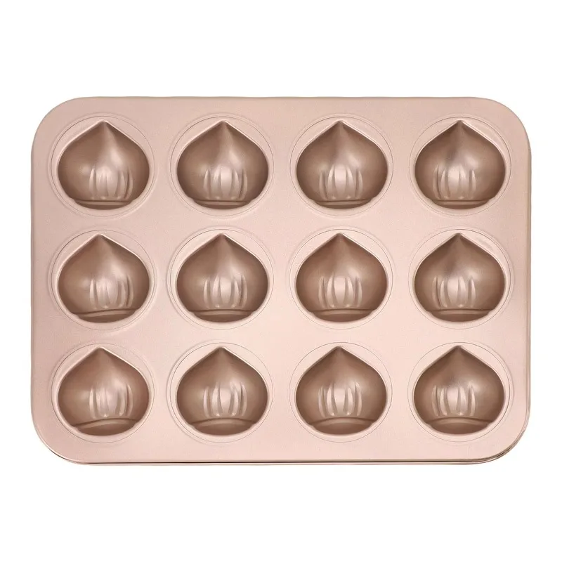 Chestnut Shaped Muffin Cake Pan 12 Hole Antistick Carbon Steel Easy Cleanup Chocolate Pan for Puddings Desserts Muffin Cake Pan